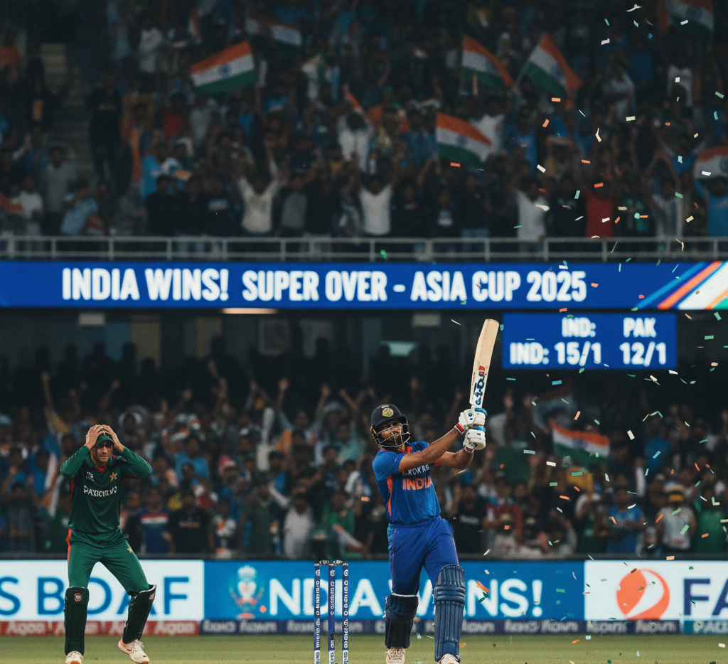 India Wins Thriller in Super Over – Asia Cup 2025 1 Asia Cup 2025: Suryakumar Yadav Seals Super Over Win for India