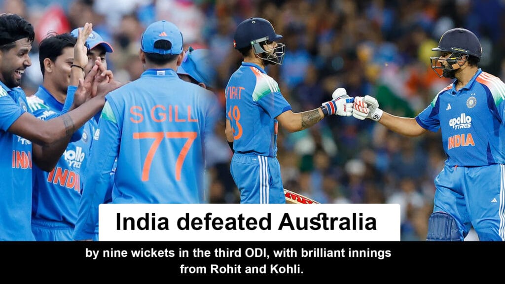 IND vs AUS 2025: India defeated Australia by nine wickets in the third ODI, with brilliant innings from Rohit and Kohli. 3 virat rohit